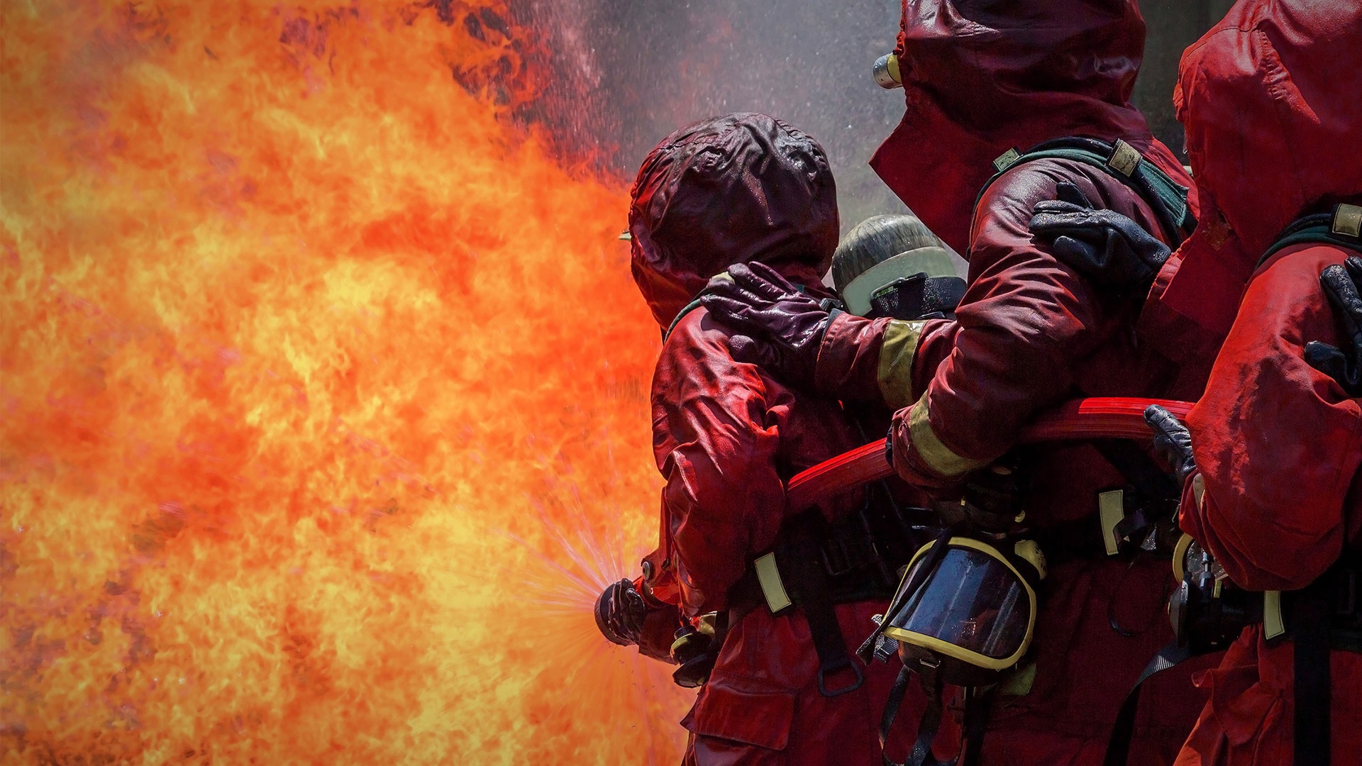 Firefighters working, Fire segment